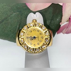 KS signed Quartz Ring Finger Watch Gold Plated with expandable band and